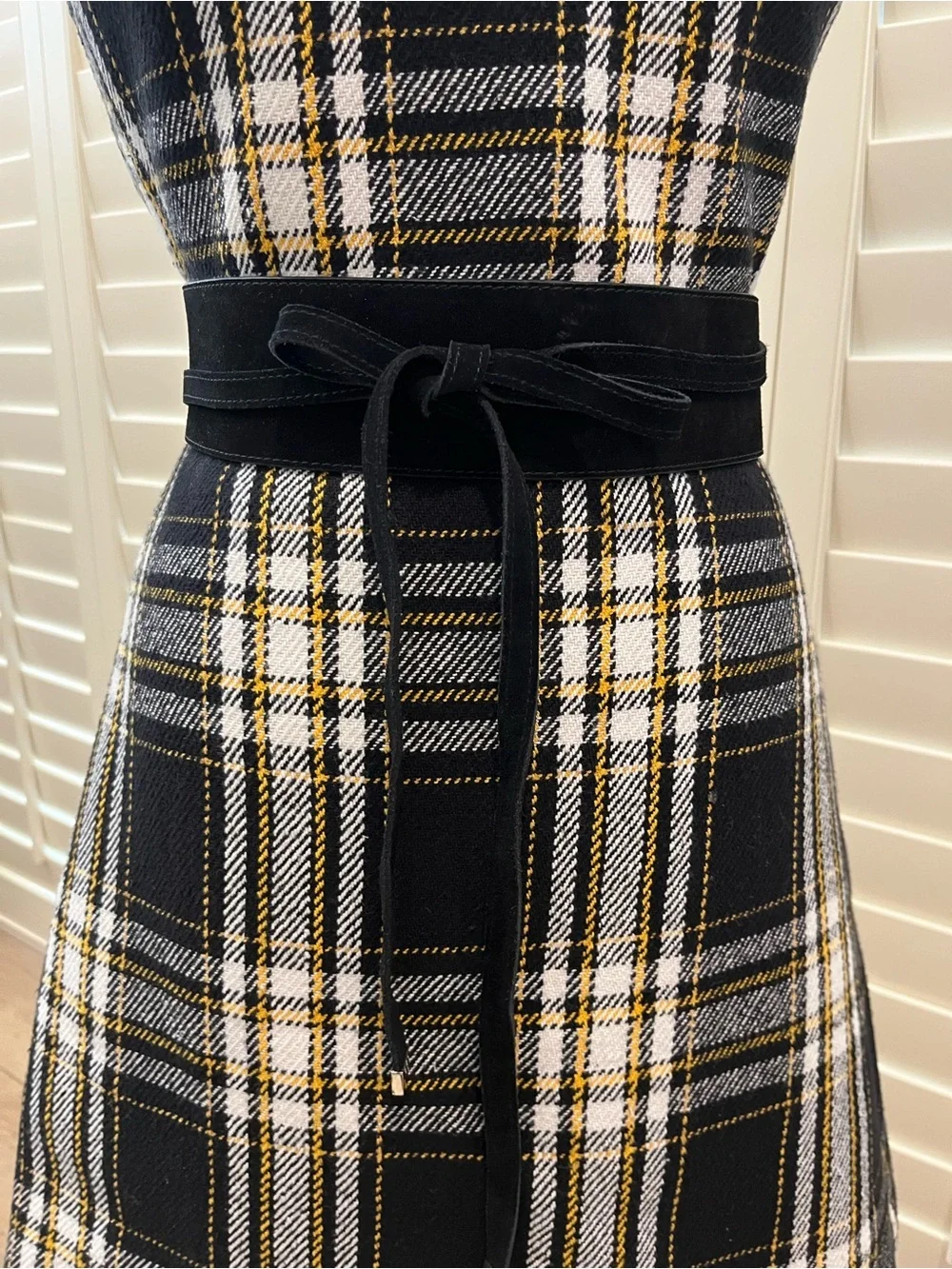 White House Black Market Black Suede Obi Waist Belt with Tie Accent
